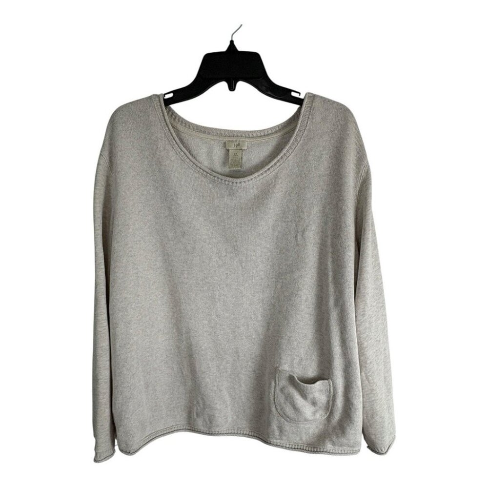 J Jill Womens Sweater Size 2x Beige Pocket Pullover Casual Work Wear Long Sleeve
